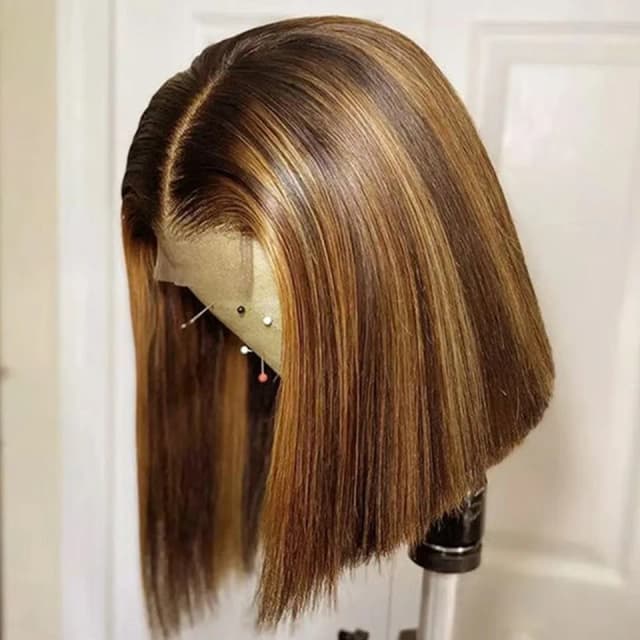 ブラジルのナチュラルヘアウィッグ,滑らかなボブカット,13x4,密度200,女性用