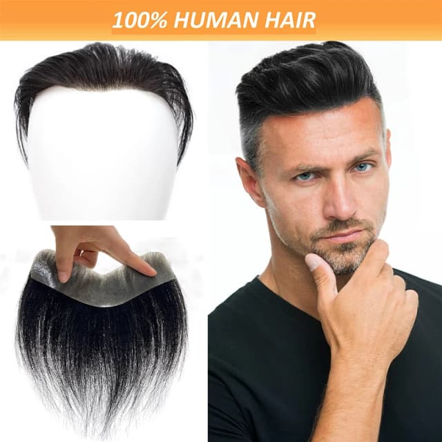 男性 V ループフロントかつらヘアラインフロント 100% 人毛自然な髪の男性の交換システム PU かつら目に見えないエクステンション
