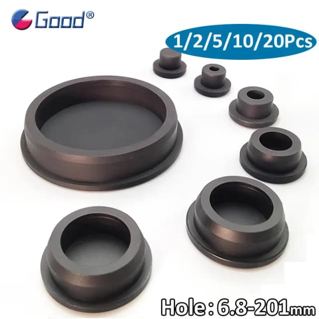 Plugue de borracha de silicone preto com tampas de furo, inserções de tubo, rolhas à prova de poeira, 6.8mm ~ 68.6mm