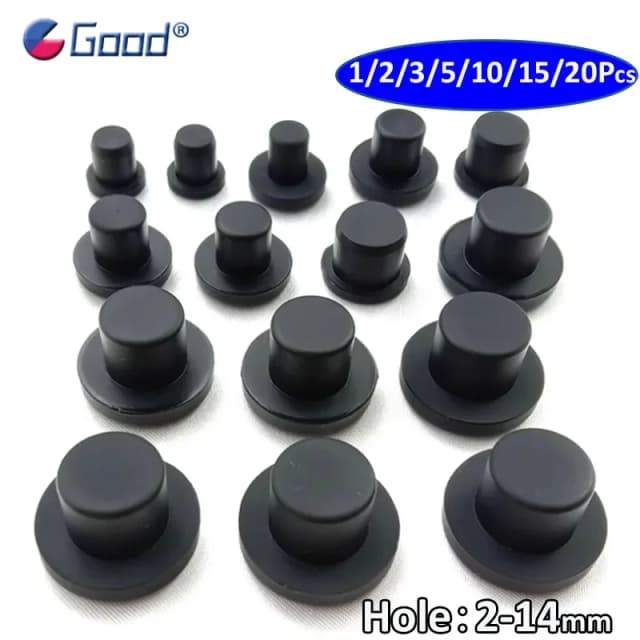 Plugues de silicone sólidos pretos de 2mm-14mm, rolha de borracha de qualidade alimentar, plugue de vedação de poeira