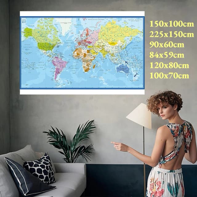 壁ポスター世界地図フランス語ポリエステルビニール絵画オフィス学用品家の装飾カルトモンド
