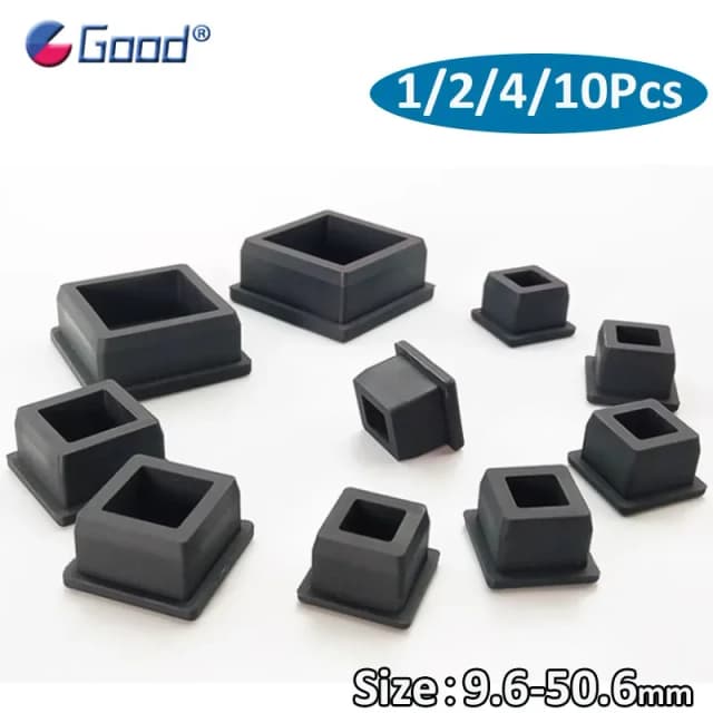 Tampões quadrados de borracha de silicone, 9.6mm ~ 50.6mm, preto/branco, tampas de buraco, rolha final, móveis, pés