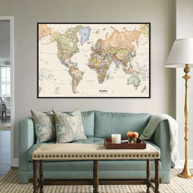 ヴィンテージ壁掛けポスター世界地図英語不織布キャンバス絵画オフィスホーム壁装飾学用品 150x100cm